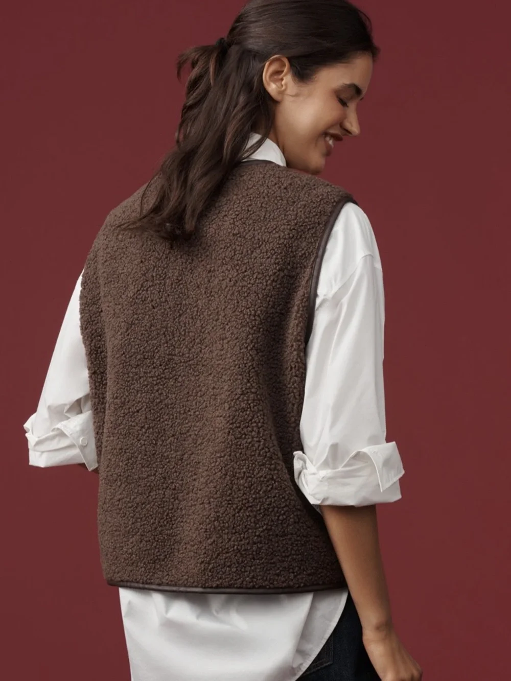 NWT anthropologie faux shearling tie front vest - Picture 3 of 5